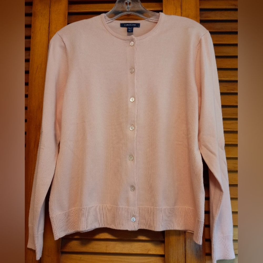 Lands' End Light Pink Women's Sweater Cardigan Button Up Size XL (8-20)